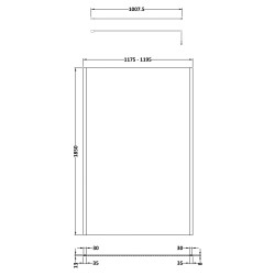 Matt Black Outer Framed Wetroom Screen with Support Bar 1200 x 1850 x 8mm - Technical Drawing