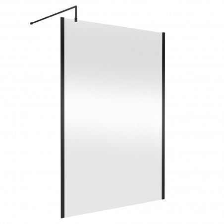 Matt Black Outer Framed Wetroom Screen with Support Bar 1400 x 1850 x 8mm