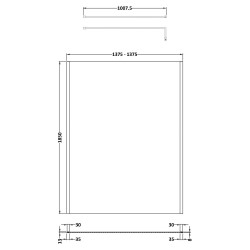 Matt Black Outer Framed Wetroom Screen with Support Bar 1400 x 1850 x 8mm - Technical Drawing