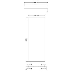 Matt Black Outer Framed Wetroom Screen with Support Bar 700 x 1850 x 8mm - Technical Drawing