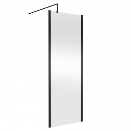 Matt Black Outer Framed Wetroom Screen with Support Bar 760 x 1850 x 8mm