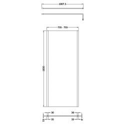 Matt Black Outer Framed Wetroom Screen with Support Bar 760 x 1850 x 8mm - Technical Drawing