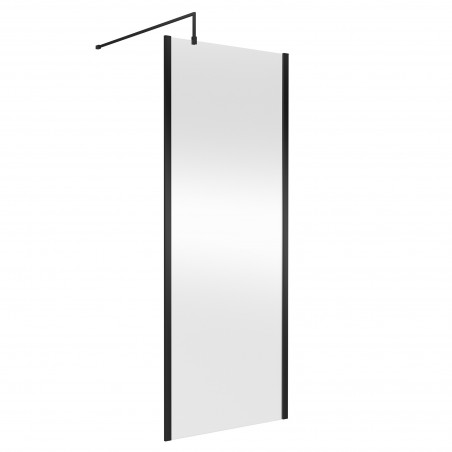 Matt Black Outer Framed Wetroom Screen with Support Bar 800 x 1850 x 8mm