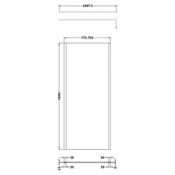 Matt Black Outer Framed Wetroom Screen with Support Bar 800 x 1850 x 8mm - Technical Drawing