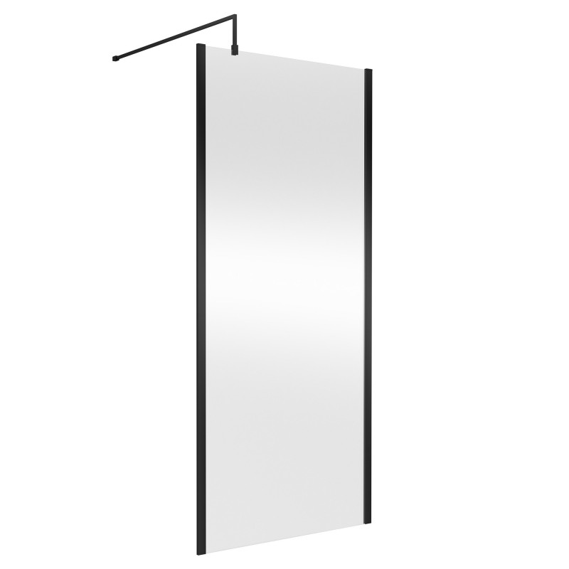 Matt Black Outer Framed Wetroom Screen with Support Bar 900 x 1850 x 8mm