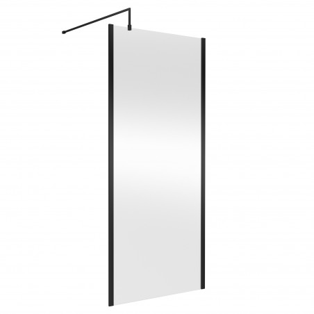 Matt Black Outer Framed Wetroom Screen with Support Bar 900 x 1850 x 8mm