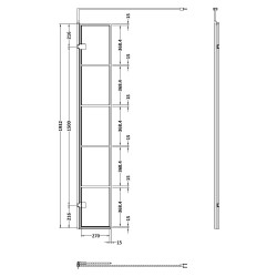 300mm Matt Black Framed Wetroom Swing Screen - Technical Drawing