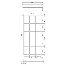 900mm Framed Wetroom Screen with Support Bar - Technical Drawing