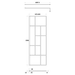 Matt Black 700mm Abstract Frame Wetroom Screen - Technical Drawing