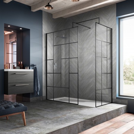 Matt Black 760mm Abstract Frame Wetroom Screen