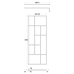 Matt Black 760mm Abstract Frame Wetroom Screen - Technical Drawing