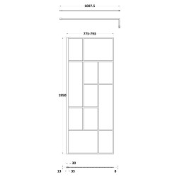 Matt Black 800mm Abstract Frame Wetroom Screen - Technical Drawing