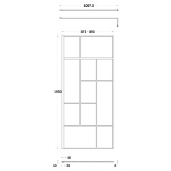 Matt Black 900mm Abstract Frame Wetroom Screen - Technical Drawing
