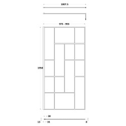 Matt Black 1000mm Abstract Frame Wetroom Screen - Technical Drawing
