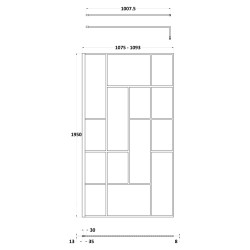 Matt Black 1100mm Abstract Frame Wetroom Screen - Technical Drawing