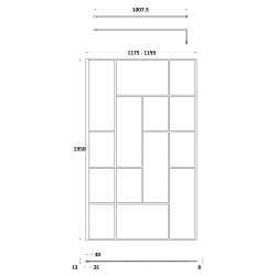 Matt Black 1200mm Abstract Frame Wetroom Screen - Technical Drawing
