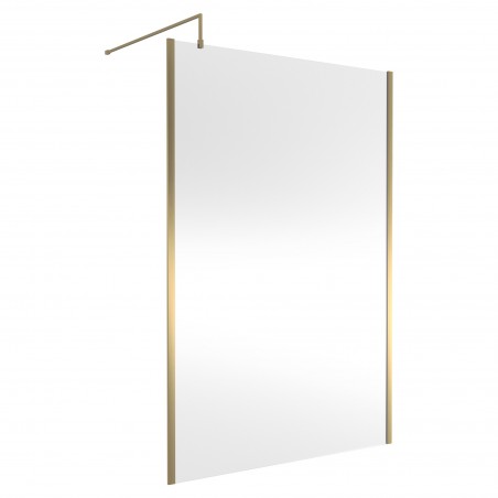 Outer Framed Brushed Brass 1400mm Outer Framed Wetroom Screen with Support Bar