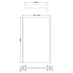 Outer Framed Matt Black 1200mm Outer Framed Wetroom Screen with Support Bar - Technical Drawing