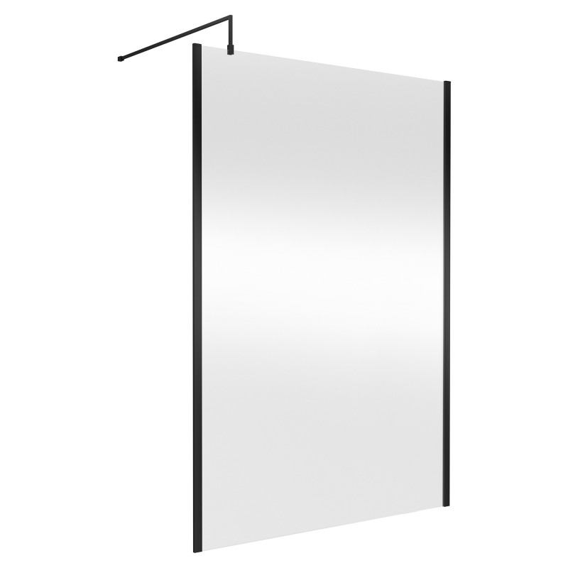 Outer Framed Matt Black 1400mm Outer Framed Wetroom Screen with Support Bar