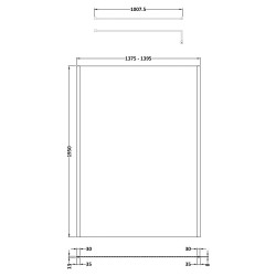 Outer Framed Matt Black 1400mm Outer Framed Wetroom Screen with Support Bar - Technical Drawing