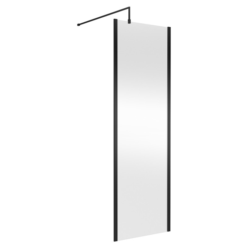 Outer Framed Matt Black 700mm Outer Framed Wetroom Screen with Support Bar