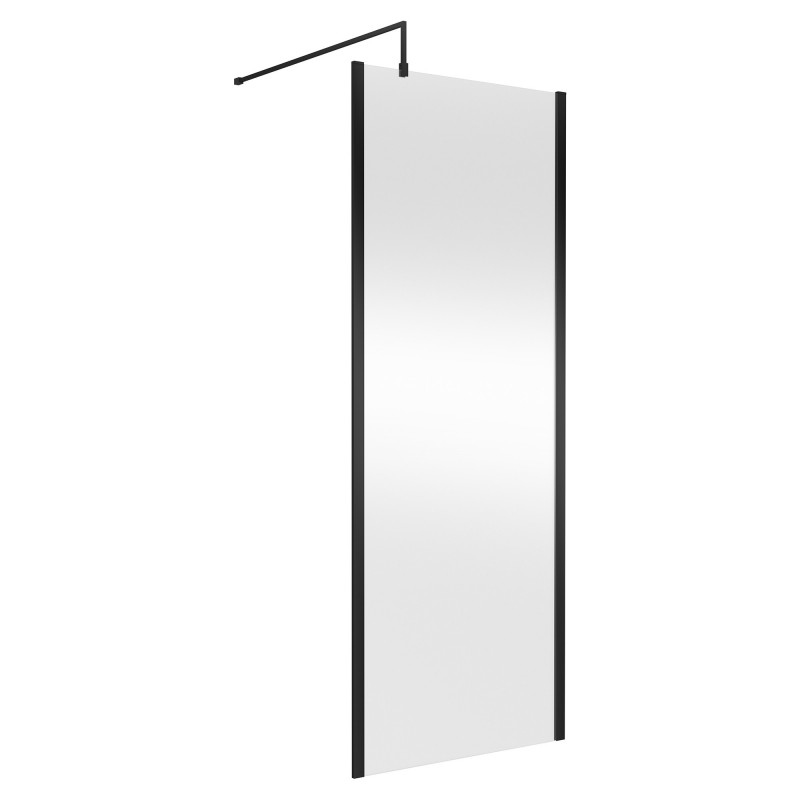 Outer Framed Matt Black 800mm Outer Framed Wetroom Screen with Support Bar