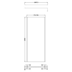 Outer Framed Matt Black 800mm Outer Framed Wetroom Screen with Support Bar - Technical Drawing