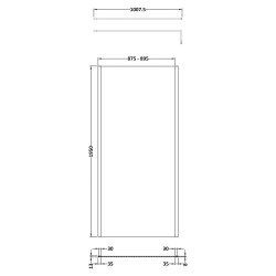 Outer Framed Matt Black 900mm Outer Framed Wetroom Screen with Support Bar - Technical Drawing