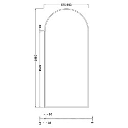 Outer Framed Matt Black 900mm Arched Wetroom Screen - Technical Drawing