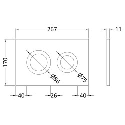 Matt White Round Dual Flush Push Button - Technical Drawing
