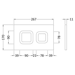 Brushed Brass Square Dual Flush Push Button - Technical Drawing