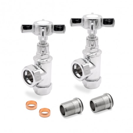 Chrome Cross Head Traditional Radiator Valves Angled