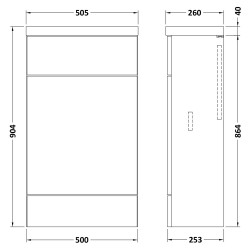 Fusion 500mm Slimline Toilet Unit with Polymarble Top - Anthracite Woodgrain - Technical Drawing