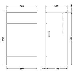 Fusion 500mm Toilet Unit with Polymarble Top - Charcoal Black Woodgrain - Technical Drawing