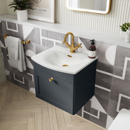 Classique 500mm Wall Hung 2 Door Unit & Curved Basin - Soft Black