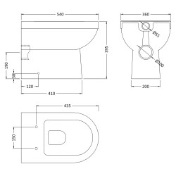 Ivo Back to Wall Toilet Pan - Technical Drawing