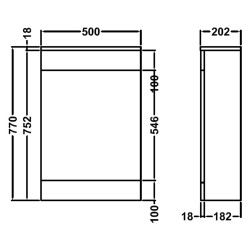 Mayford 500mm WC Unit With Concealed Cistern - Gloss White - Technical Drawing