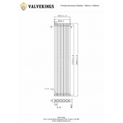 Princess White Aluminium Radiator - 405 x 1800mm - Technical Drawing