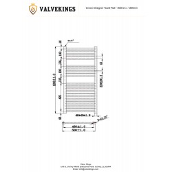Crown Anthracite Designer Towel Rail - 500 x 1200mm Tech Drawing