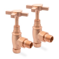 Angled Brushed Copper Cross Head Traditional Radiator Valves
