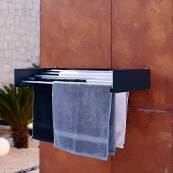 1000mm Foldable Wall Mounted Towel Hanger - Anthracite - Fully Open with Towels