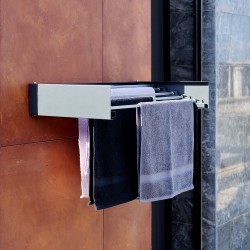 1000mm Foldable Wall Mounted Towel Hanger - Anthracite - Fully Open with Towels