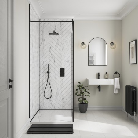 White Marble Herringbone - Showerwall Panels
