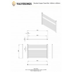 Straight Brushed Copper Towel Rail - 900 x 600mm