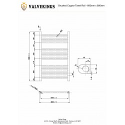 Straight Brushed Copper Towel Rail - 600 x 800mm