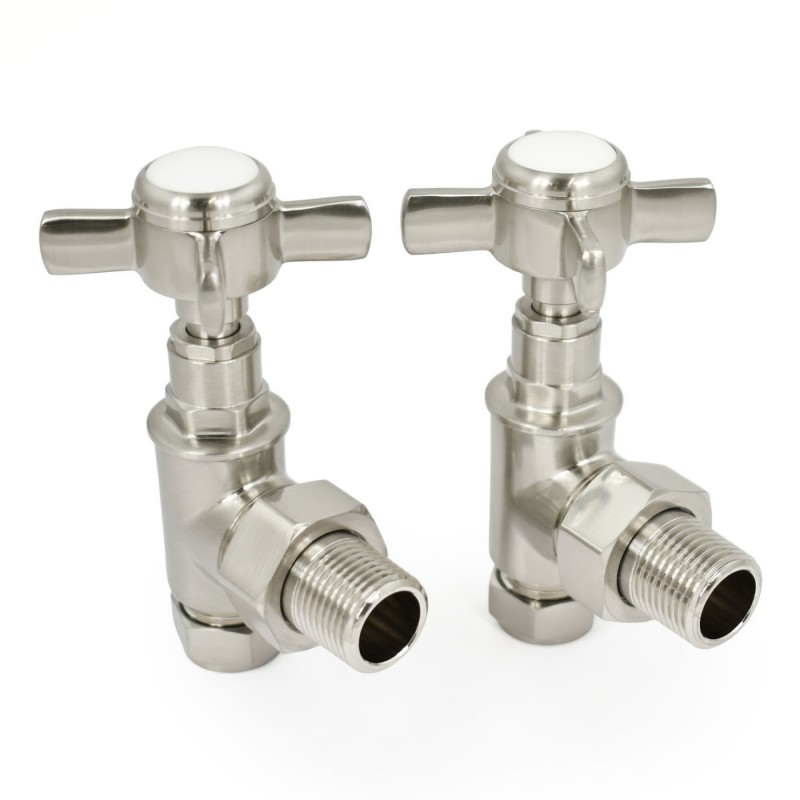 Westminster Crosshead Angled Radiator Valves - Satin Nickel Westminster Crosshead Angled Radiator Valves - Satin Nickel