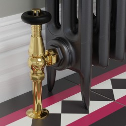 Jaguar Angled Radiator Valves - Polished Brass - Insitu