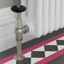 Jaguar Angled Radiator Valves - Brushed Nickel - Insitu