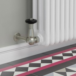 Jaguar Corner Radiator Valves - Brushed Nickel - Insitu