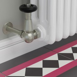 Jaguar Corner Radiator Valves - Brushed Nickel - Insitu